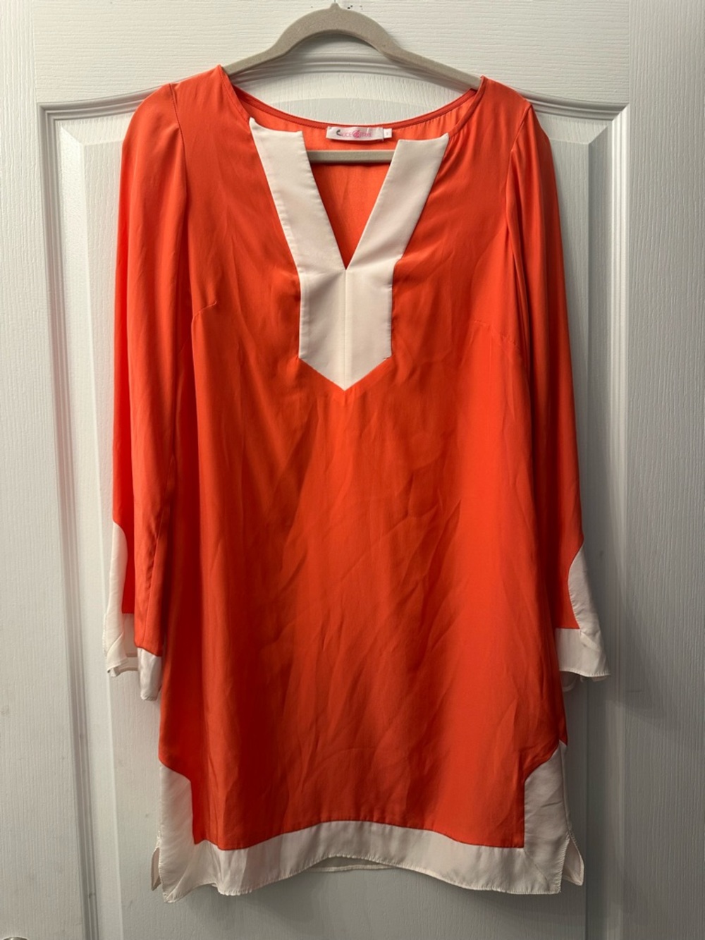 Alice & Trixie Orange and White V-Neck Mini Dress